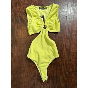 Nasty Gal Lime Green BodySuit with Cutouts Sz 2 NWT